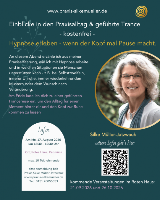 Hypnose erleben - wenn der Kopf eine Pause macht | kostenfrei | Kallmünz, Rotes Haus | Einblicke in den Praxisalltag + geführte Trance